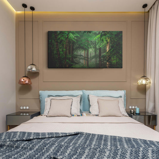 Fog Green Nature Forest canvas wall painting