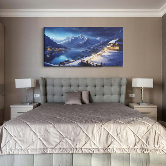 Snow House Mountain Lake Scenery canvas wall painting