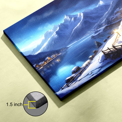 Snow House Mountain Lake Scenery canvas wall painting