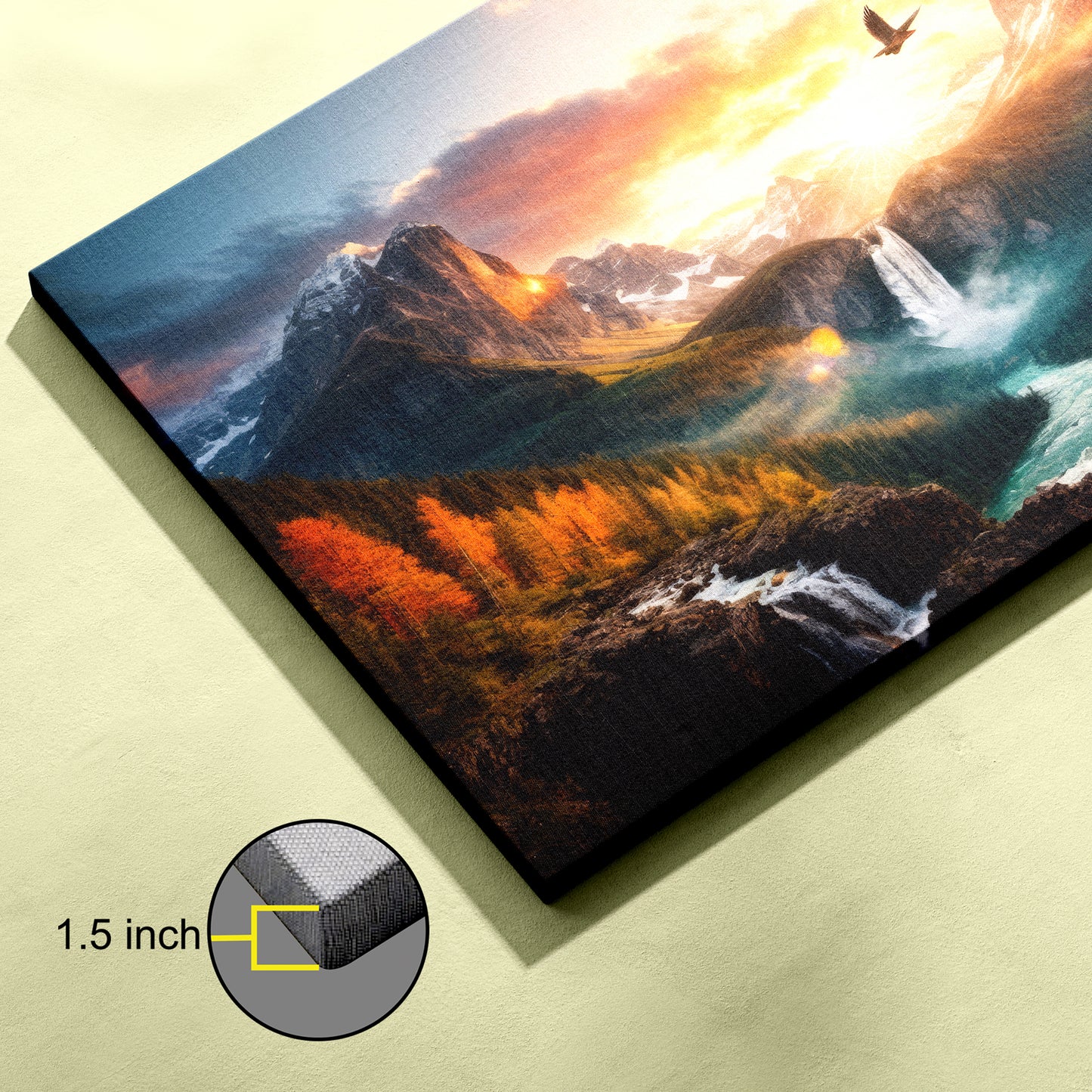 Sunrise Forest Mountains Waterfall Nature canvas wall painting