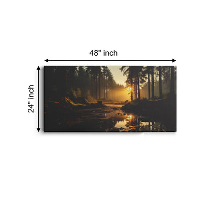 Wooden Sunrise Foggy Forest canvas wall painting