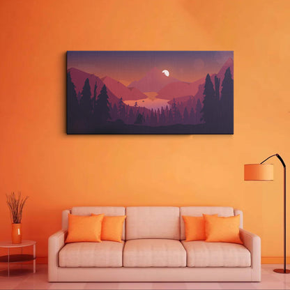 Lake Forest Mountains Illustration canvas wall painting