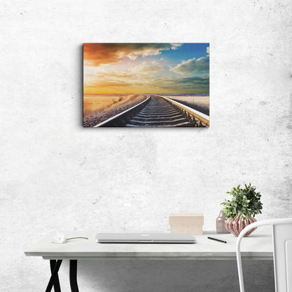 Train tracks at sunset canvas wall painting