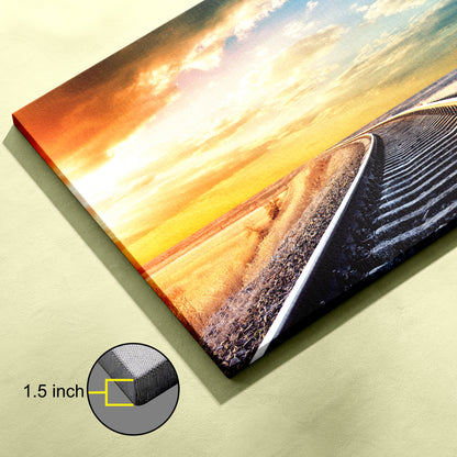 Train tracks at sunset canvas wall painting