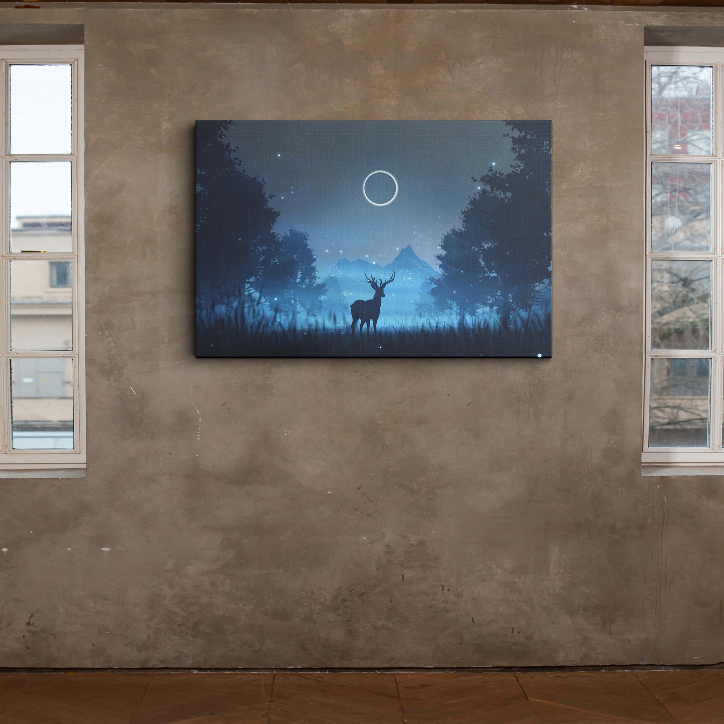 Deer Under The Moonlight canvas wall painting