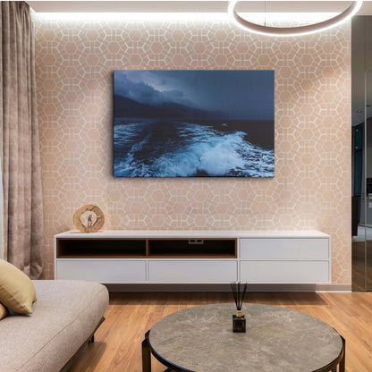 Raging sea waves during nighttime canvas wall painting