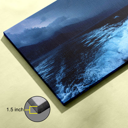 Raging sea waves during nighttime canvas wall painting