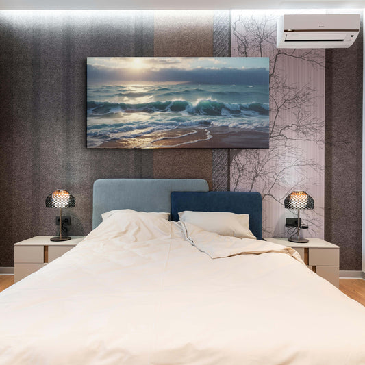 Beach Wave Sunset Nature Pictures Modern Large canvas wall painting